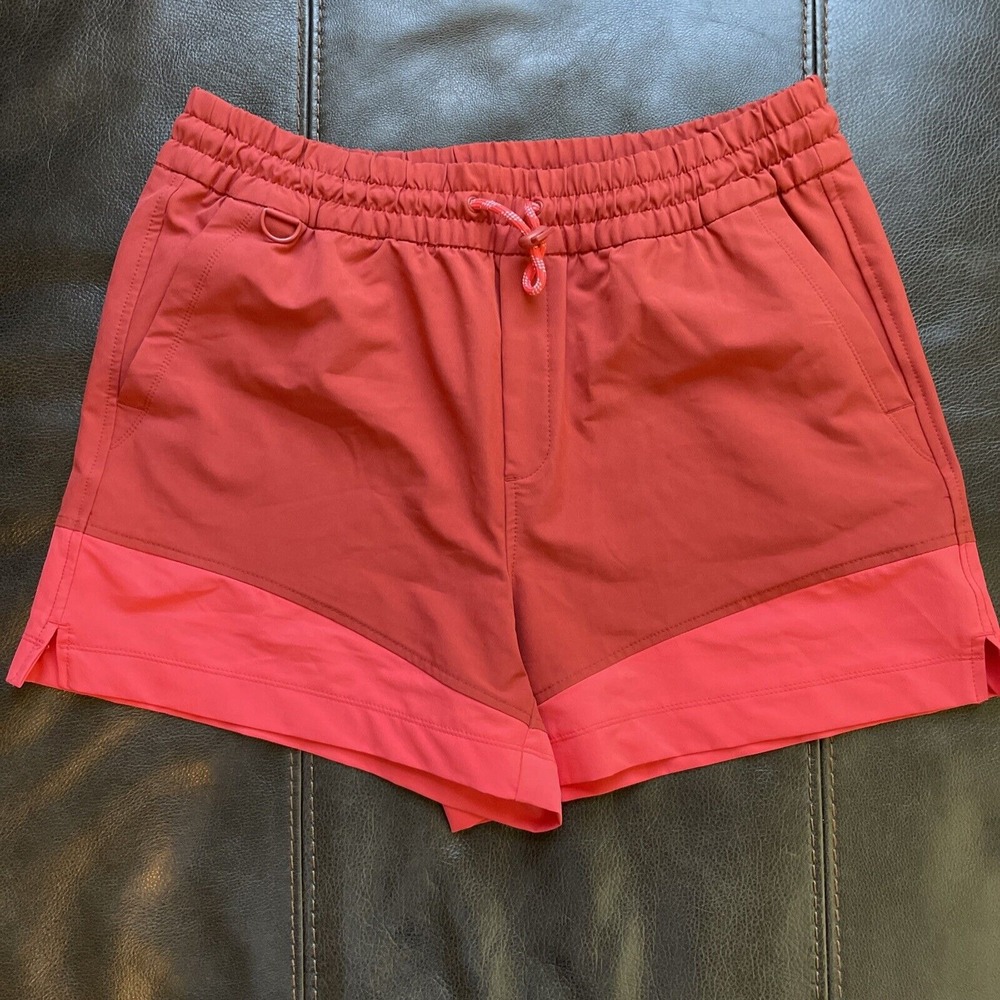 High-Waisted StretchTech Water-Repellent Red/Orange Shorts Size Large